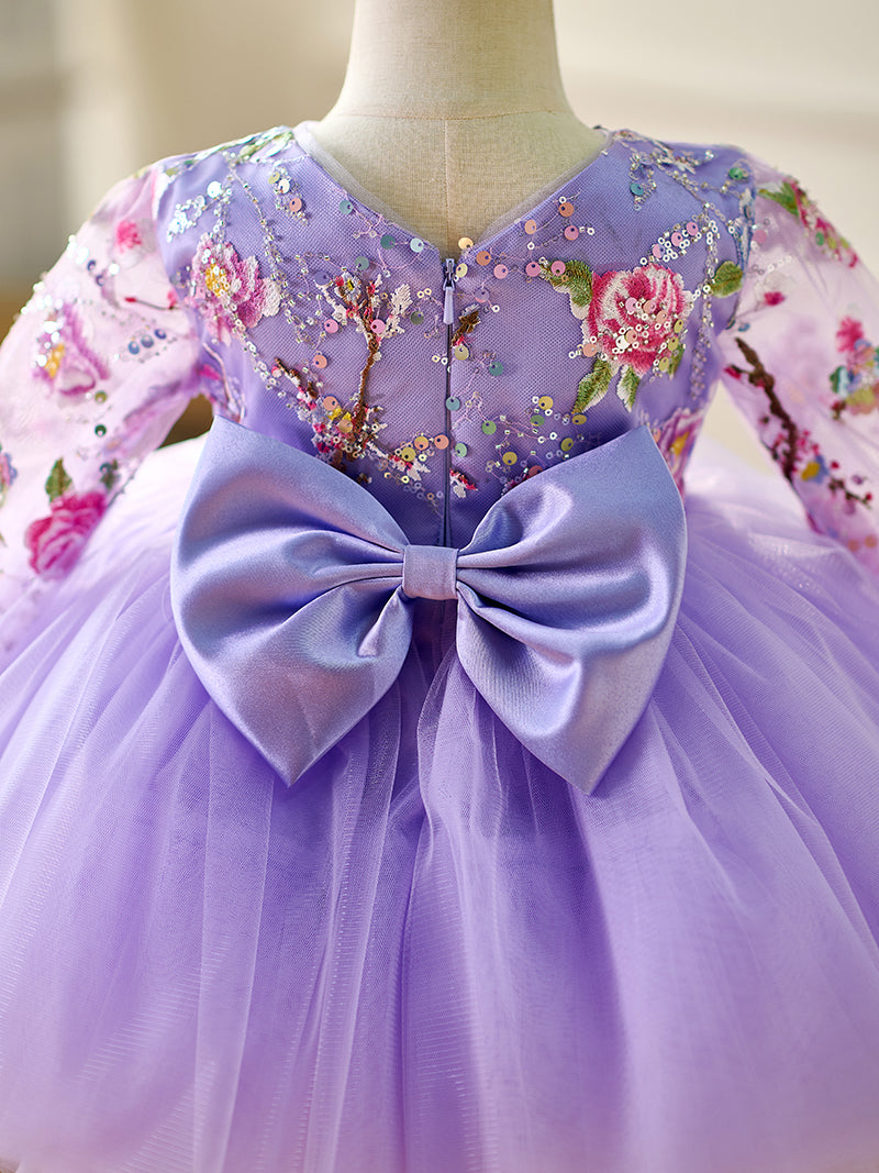 Lilac Sequin Ruffled Long Sleeves Knee-length Baby Girl Dress