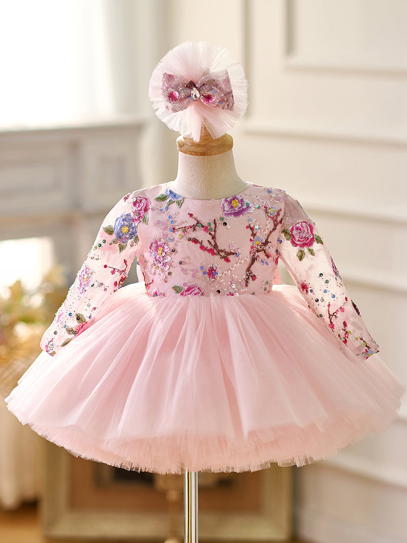 Lilac Sequin Ruffled Long Sleeves Knee-length Baby Girl Dress