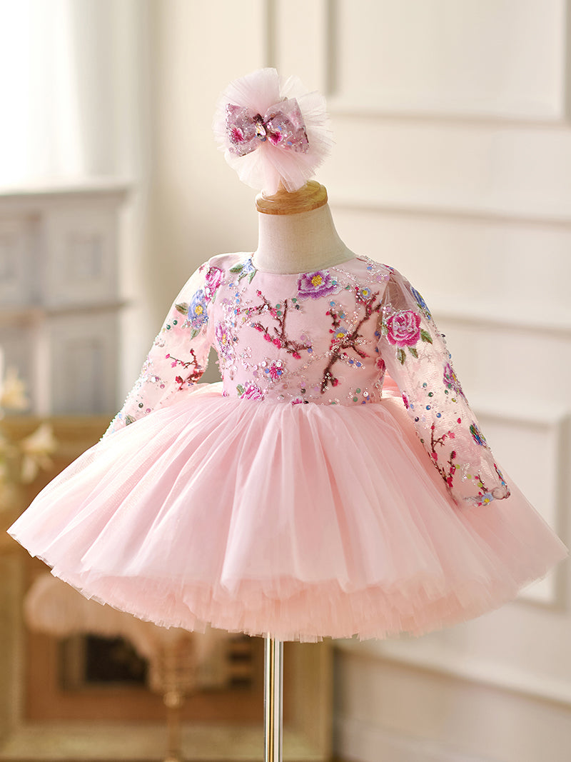 Lilac Sequin Ruffled Long Sleeves Knee-length Baby Girl Dress