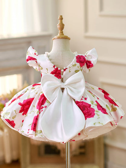 Sleeves Satin Knee-length Baby Girl Dress