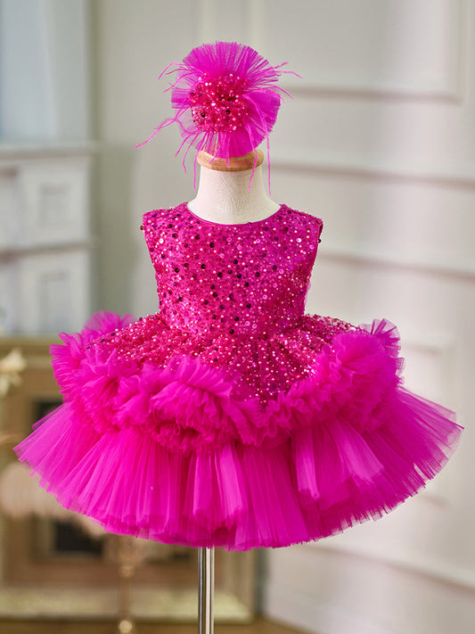 Sequins Tulle Knee-length Baby Girl Dress