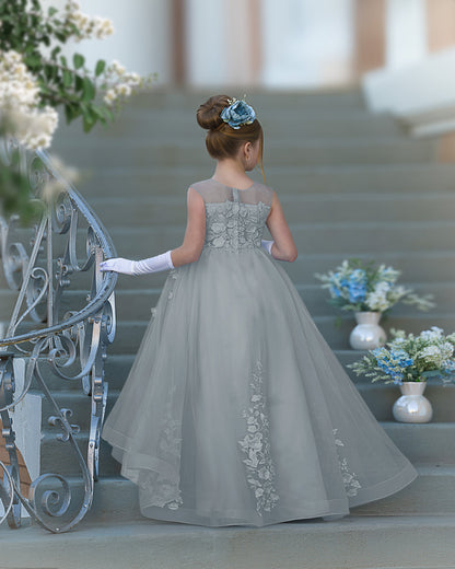 Serenity Princess Ball Gown with Lace Appliques and Butterfly Embellishments