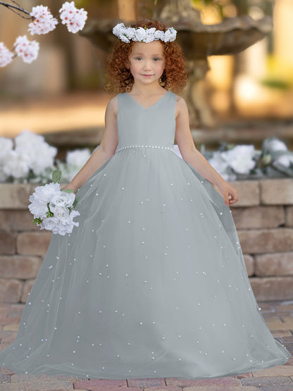 Elegant Princess Ball Gown Satin & Tulle Flower Girl Dress