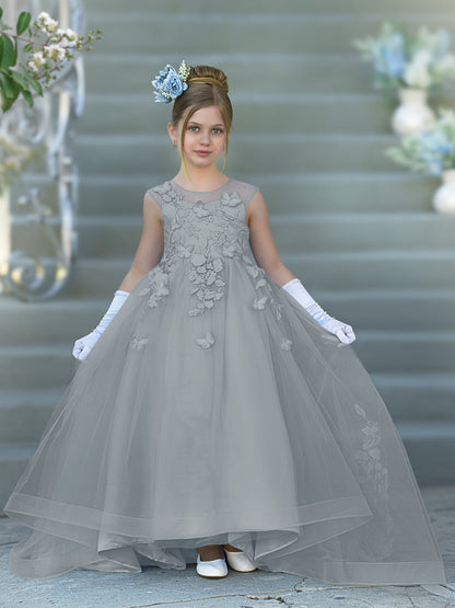 Serenity Princess Ball Gown with Lace Appliques and Butterfly Embellishments