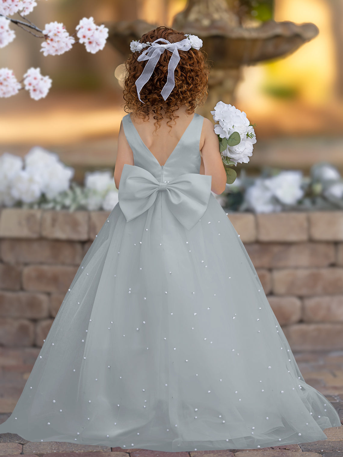 Elegant Princess Ball Gown Satin & Tulle Flower Girl Dress