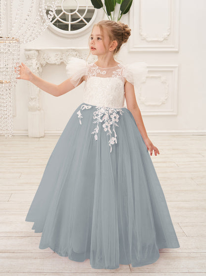 Detachable  Lace Tulle Sweep Train Flower Girl Dress