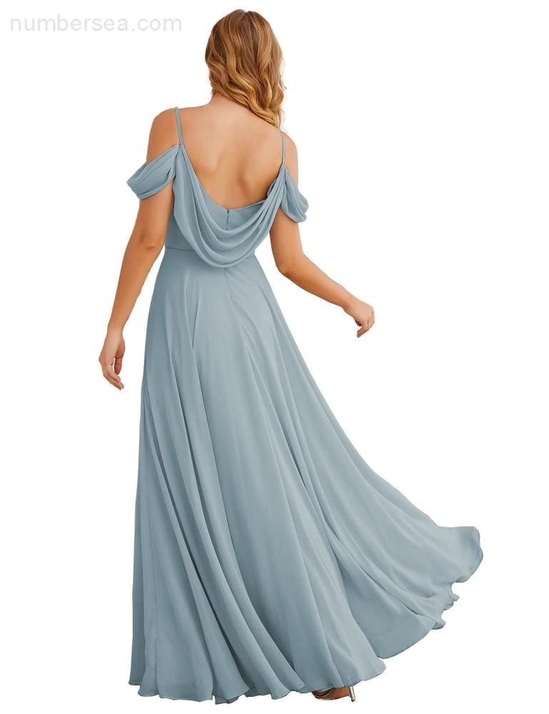 Numbersea Cold Shoulder Chiffon Bridesmaid Dresses Long Maxi Formal Prom Gowns for Women Party SEA28059-numbersea