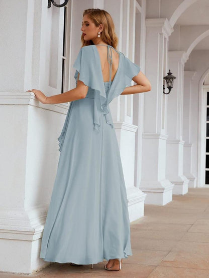 Numbersea Chiffon Bridesmaid Dresses Long Formal Evening Prom Mother of The Bride Dress with Flutter Sleeve  SEA28040-numbersea