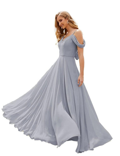 Numbersea Cold Shoulder Chiffon Bridesmaid Dresses Long Maxi Formal Prom Gowns for Women Party SEA28059-numbersea