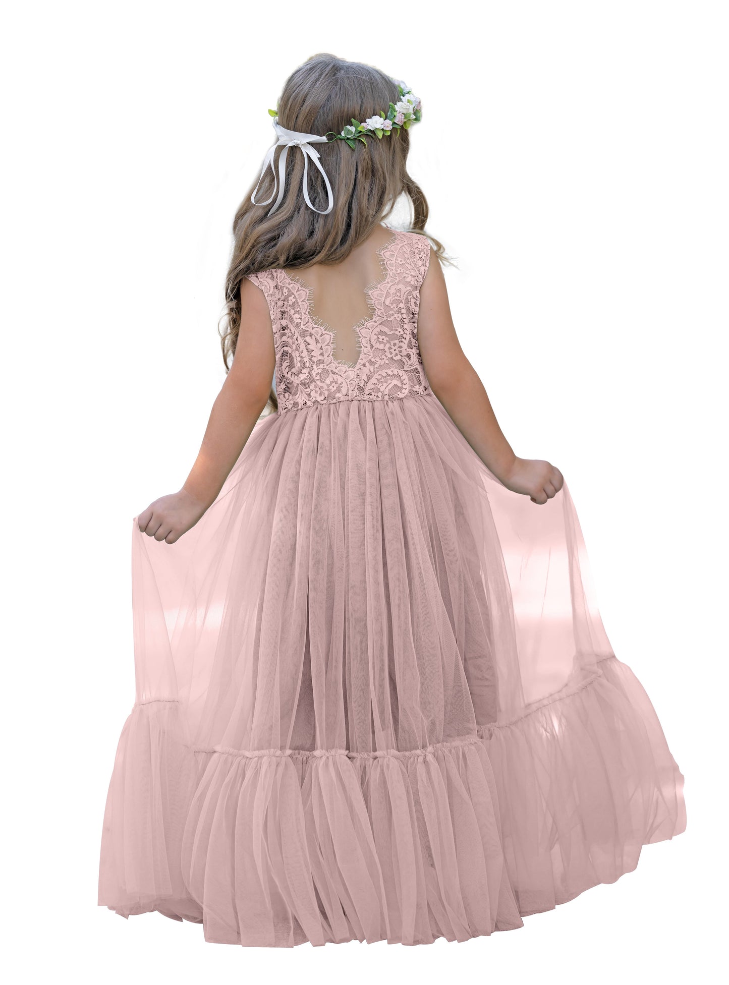 Lace Tulle Floor-length Boho Flower Girl Dress