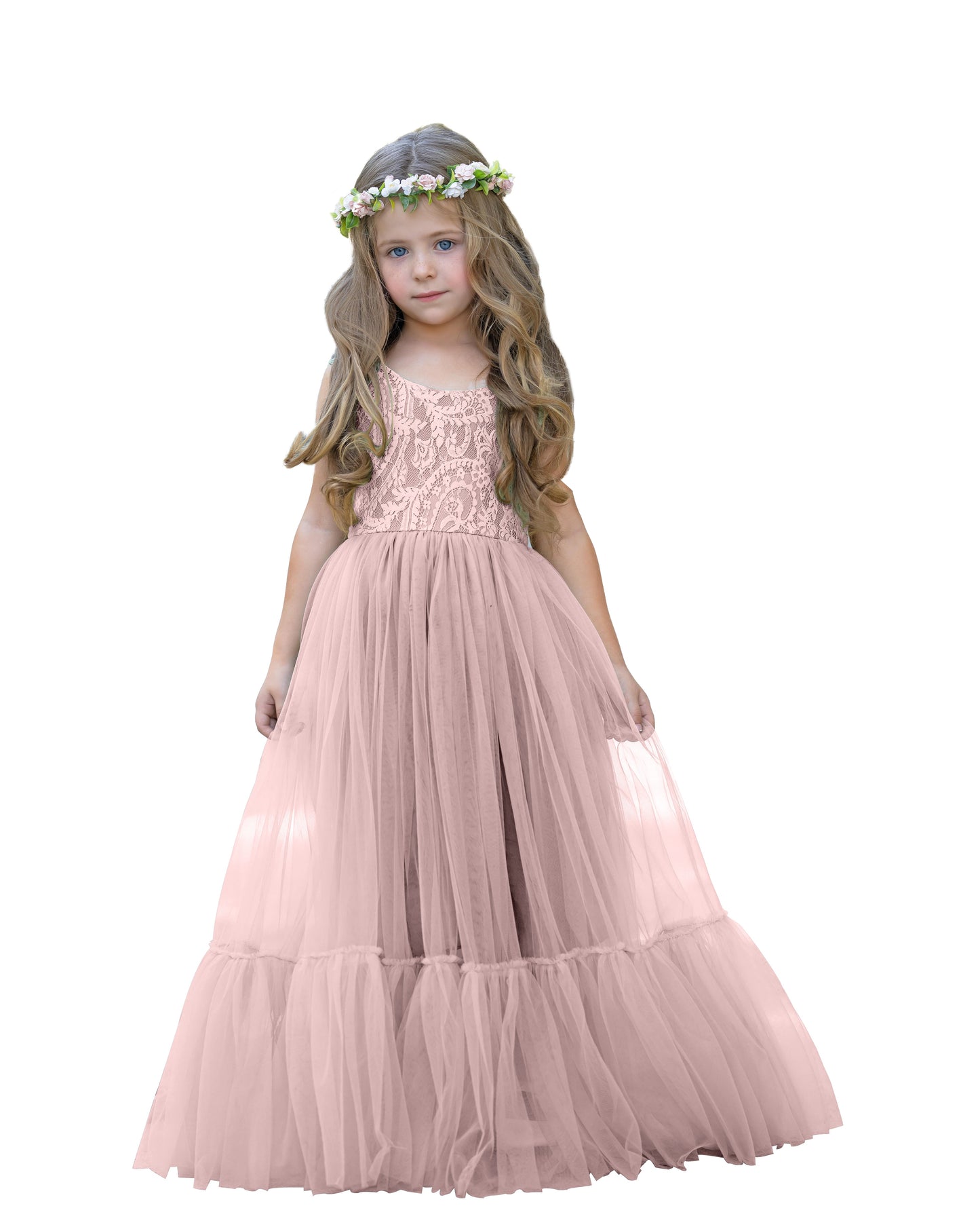 Lace Tulle Floor-length Boho Flower Girl Dress