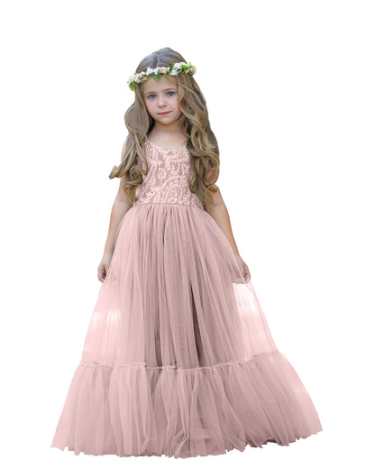 Lace Tulle Floor-length Boho Flower Girl Dress