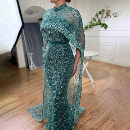 Numbersea Mermaid Long Cape Dubai Arabia Luxury Evening Dresses Gowns for Women Wedding Party  LA72032M