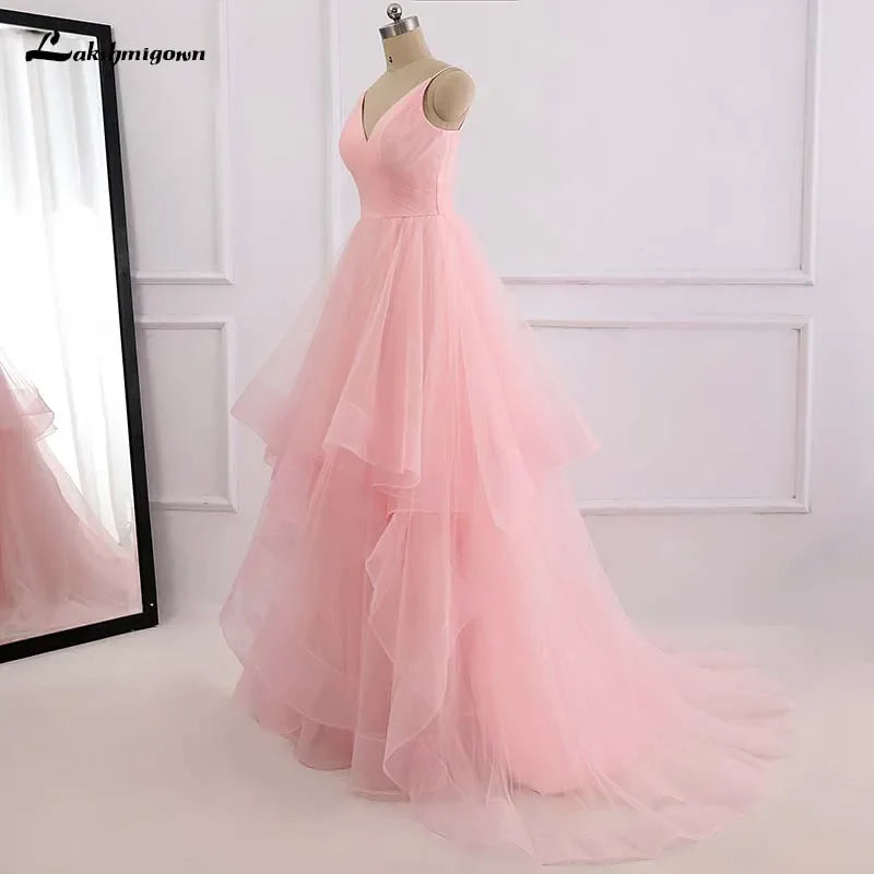 NumberSea Romantic Pink Beach Wedding Dress boho Bridal Dresses Straps Tulle Zipper Back with 30cm tail Vestido De Noiva