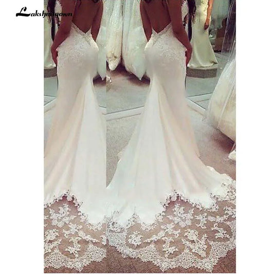 NumberSea Spaghetti Lace Sleeveless Wedding Gown Lace Appliques Boho Wedding Dress Backless Sexy robe de mariee Wedding Party gowns