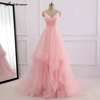 NumberSea Romantic Pink Beach Wedding Dress boho Bridal Dresses Straps Tulle Zipper Back with 30cm tail Vestido De Noiva