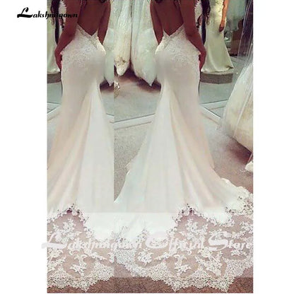 NumberSea Spaghetti Lace Sleeveless Wedding Gown Lace Appliques Boho Wedding Dress Backless Sexy robe de mariee Wedding Party gowns