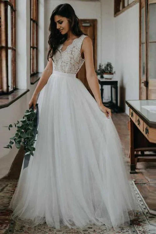 Wedding Dresses Hot Sale V Neck Lace Open Back Beautiful