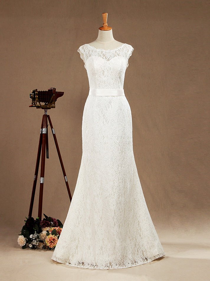 NumberSea - Mermaid / Trumpet Bateau Neck Floor Length Lace Wedding Dress