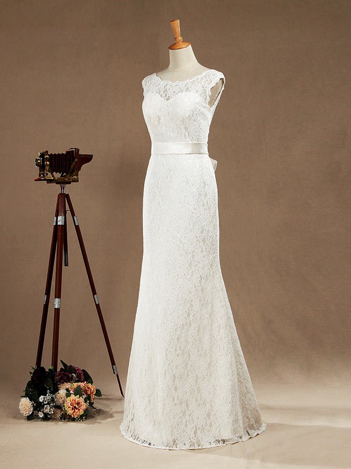 NumberSea - Mermaid / Trumpet Bateau Neck Floor Length Lace Wedding Dress