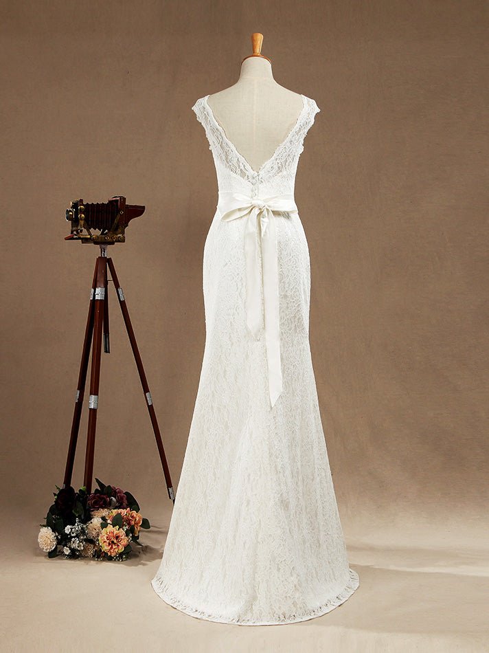 NumberSea - Mermaid / Trumpet Bateau Neck Floor Length Lace Wedding Dress