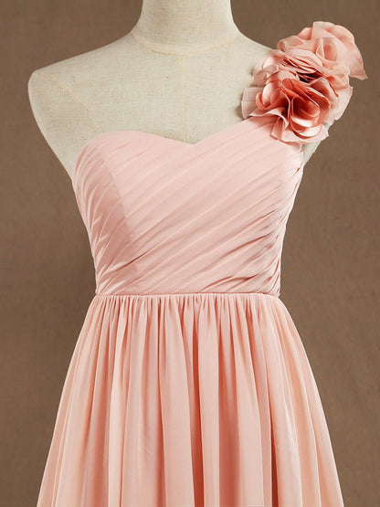 NumberSea - Chiffon Long Bridesmaid Dress A - line One Flower Strap Sweetheart Neckline