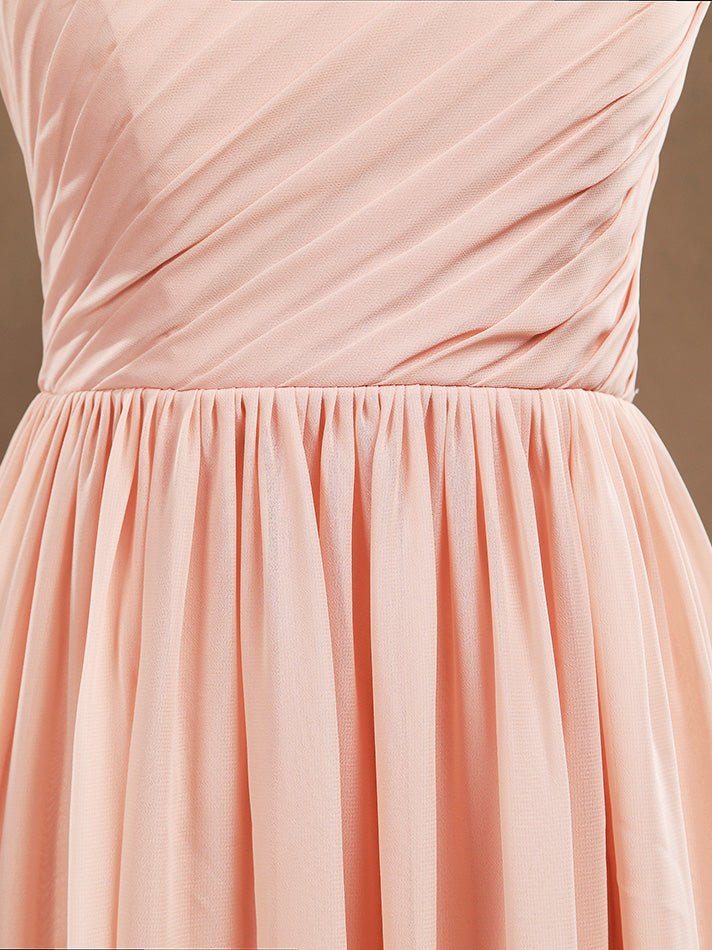 NumberSea - Chiffon Long Bridesmaid Dress A - line One Flower Strap Sweetheart Neckline