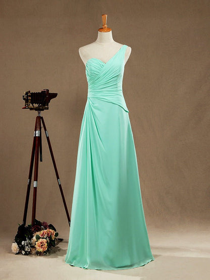 NumberSea - Sheath / Column One Shoulder FLoor Length Chiffon Bridesmaid Dress with Criss Cross Side Draping