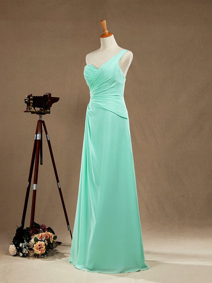 NumberSea - Sheath / Column One Shoulder FLoor Length Chiffon Bridesmaid Dress with Criss Cross Side Draping