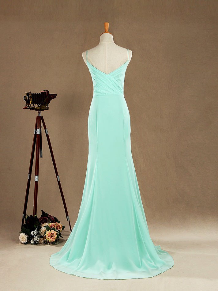 NumberSea - Numbersea Mermaid / Trumpet Spaghetti Straps Floor Length Chiffon Bridesmaid Dress with Brush Train