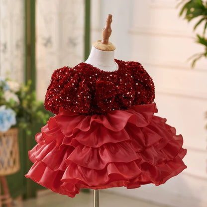 Sequins Knee-length 1st Birthday Party Baby Girl Dress