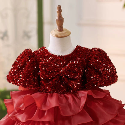 Sequins Knee-length 1st Birthday Party Baby Girl Dress