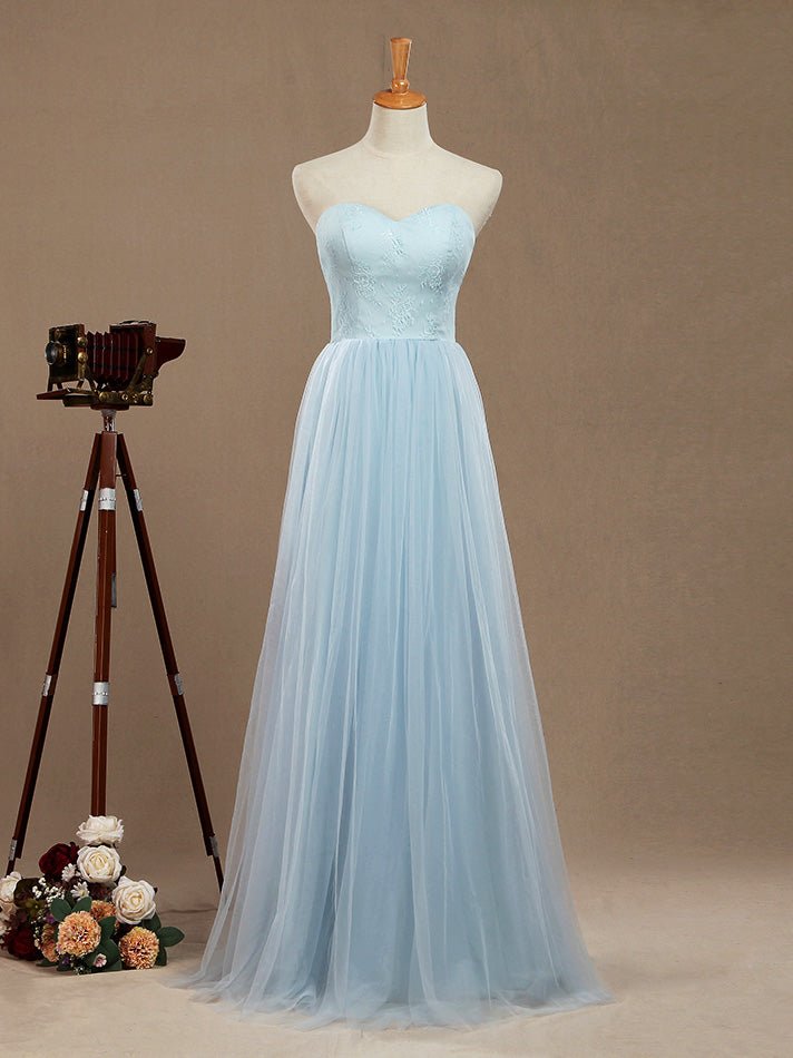 NumberSea - Convertible A - Line Tulle match Lace Floor Length Bridesmaid Dress Sweetheart Neck