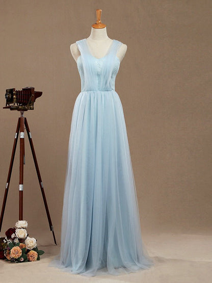 NumberSea - Convertible A - Line Tulle match Lace Floor Length Bridesmaid Dress Sweetheart Neck