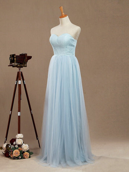 NumberSea - Convertible A - Line Tulle match Lace Floor Length Bridesmaid Dress Sweetheart Neck