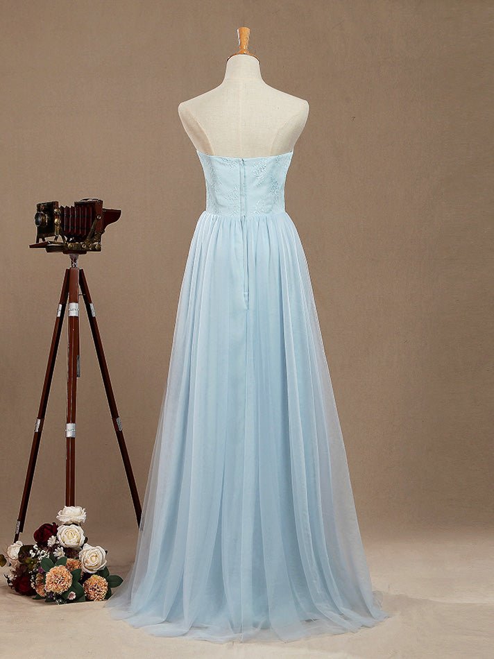 NumberSea - Convertible A - Line Tulle match Lace Floor Length Bridesmaid Dress Sweetheart Neck