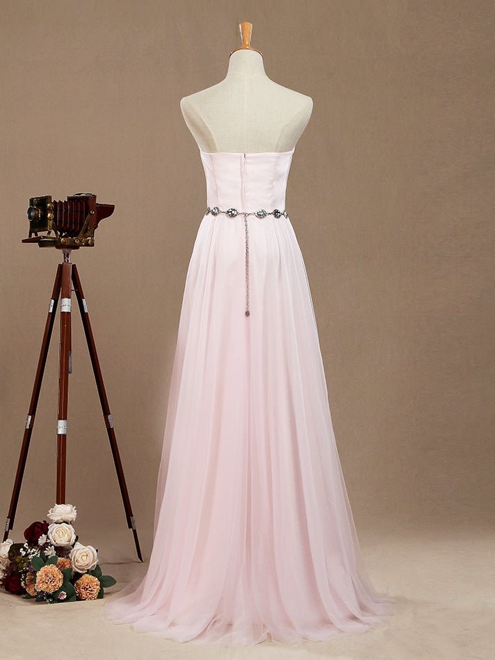 NumberSea - A - Line Tulle Floor Length Bridesmaid Dress Strapless with Belt