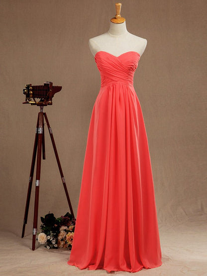 NumberSea - Numbersea Simple Prom Dress A - Line Floor Length Chiffon Bridesmaid Dress Sweetheart Strapless with Criss Cross Ruching