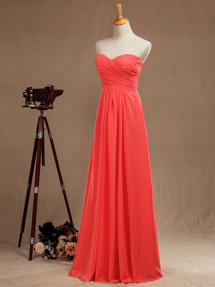 NumberSea - Numbersea Simple Prom Dress A - Line Floor Length Chiffon Bridesmaid Dress Sweetheart Strapless with Criss Cross Ruching