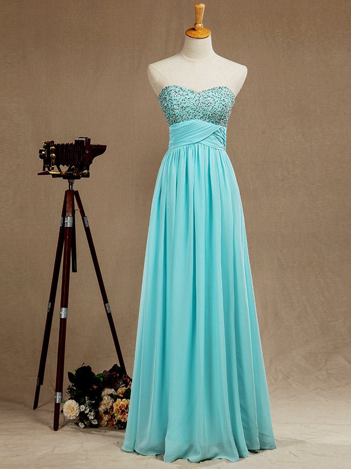 NumberSea - A - Line Sweetheart Floor Length Chiffon Prom Formal Evening Dress with Beading