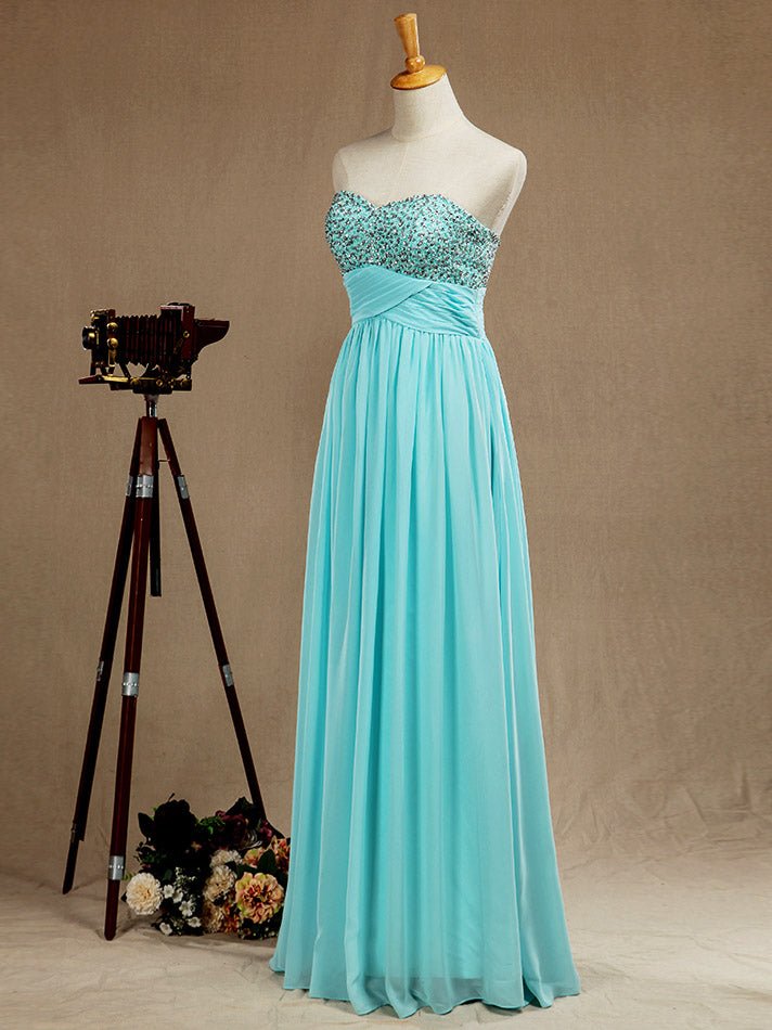 NumberSea - A - Line Sweetheart Floor Length Chiffon Prom Formal Evening Dress with Beading