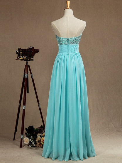 NumberSea - A - Line Sweetheart Floor Length Chiffon Prom Formal Evening Dress with Beading