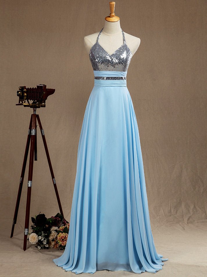 NumberSea - Sequin Chiffon Spaghetti Straps Bridesmaid dress Prom Dress