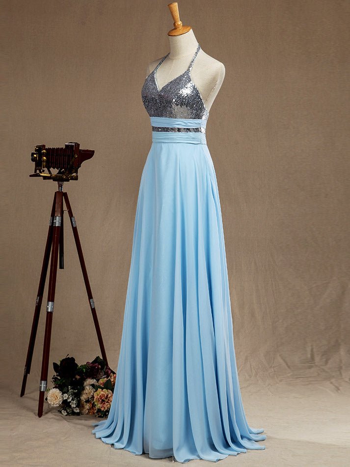 NumberSea - Sequin Chiffon Spaghetti Straps Bridesmaid dress Prom Dress