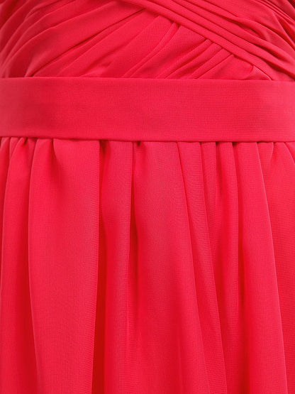 NumberSea - A - line Strapless Sweetheart Knee Length Chiffon Bridesmaid Dress with Criss Cross Ruching Pleats