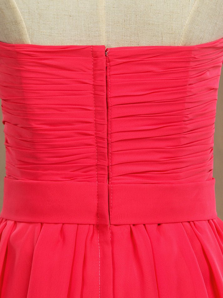 NumberSea - A - line Strapless Sweetheart Knee Length Chiffon Bridesmaid Dress with Criss Cross Ruching Pleats