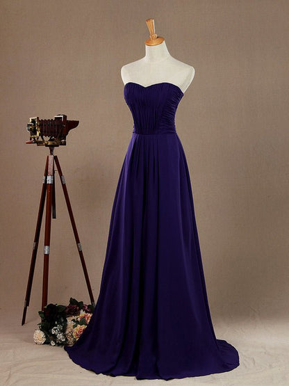 NumberSea - A - Line Strapless Sweetheart Floor Length Chiffon Bridesmaid Dress with Criss Cross Ruching Pleats