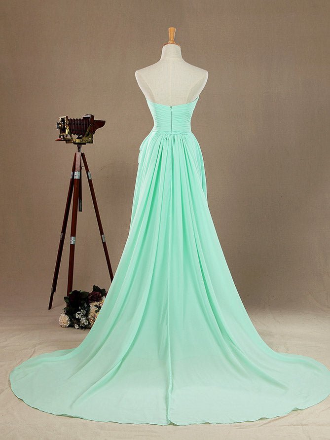 NumberSea - Numbersea Sheath Column Strapless Sweetheart Floor Length Chiffon Prom Formal Evening Dress with Split