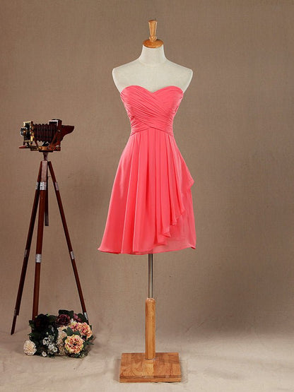 NumberSea - A - Line Strapless Sweetheart Knee Length Chiffon Bridesmaid Dress with Criss Cross Ruching Pleats