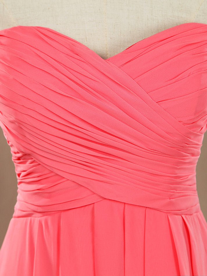 NumberSea - A - Line Strapless Sweetheart Knee Length Chiffon Bridesmaid Dress with Criss Cross Ruching Pleats